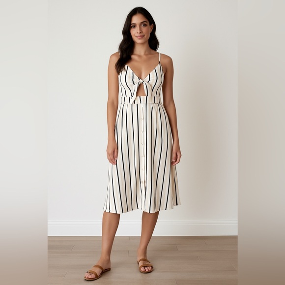 Fancyinn Dresses & Skirts - Cupshe White & Black Striped Tie Front Midi Sundress Size L